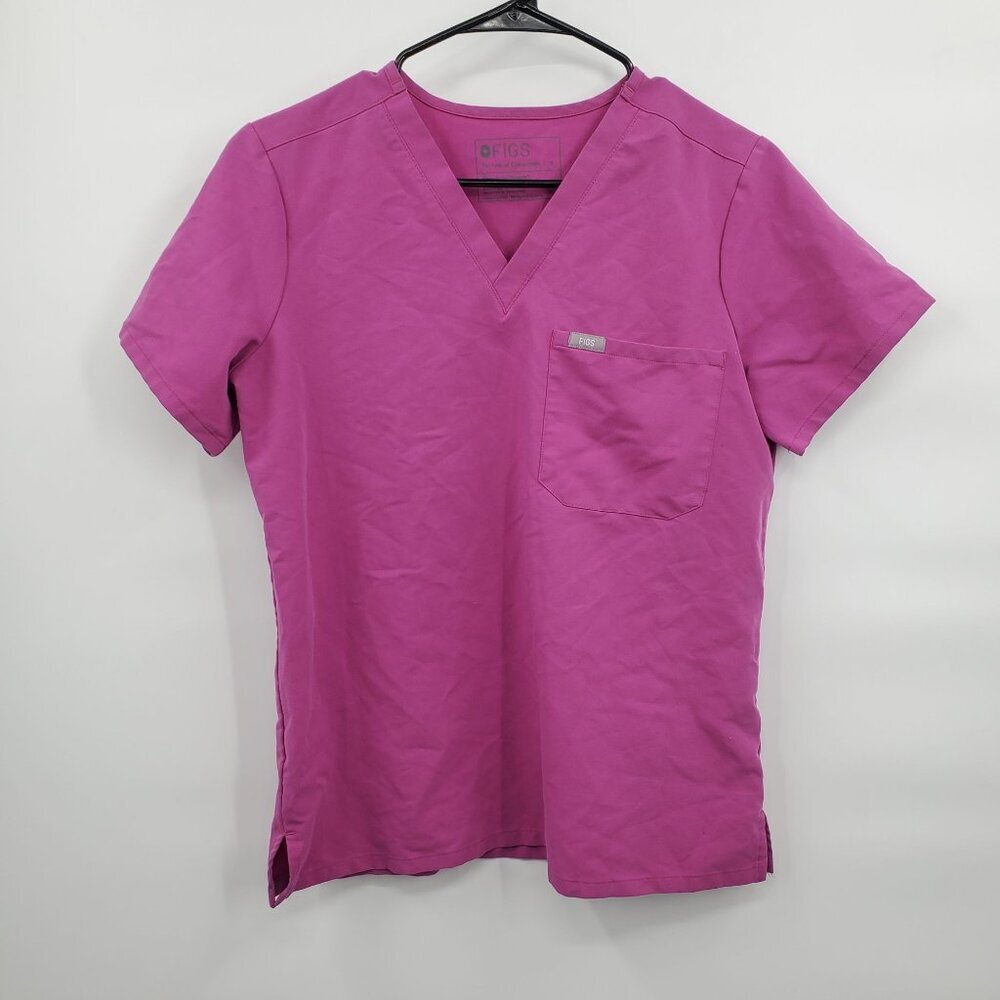 Figs V Neck Short Sleeve Scrubs Top Women Size Small Stretchy Maroon